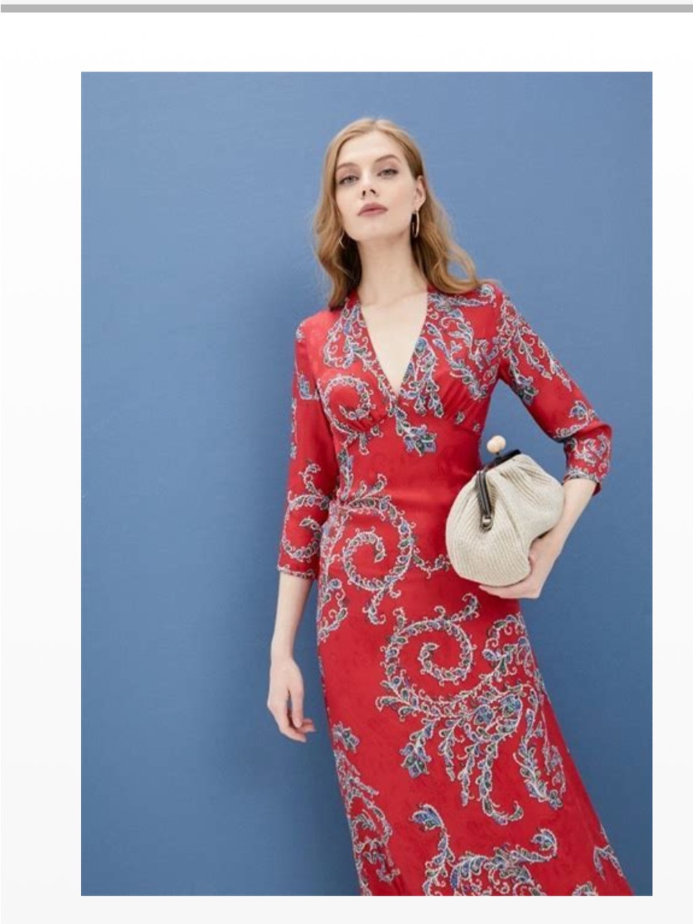 Sandro " Talina " dress Red V-Neck Maxi Dress with Paisley Print